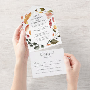 Herfst Florals Black All in One Wedding Invite Uitnodiging
