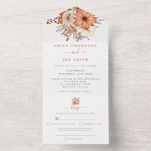 Herfst Florals Gast Adressen Bruiloft All In One Uitnodiging (Binnen)