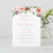 Herfst Florals Girl Christening 1e verjaardag Kaart (Staand voorkant)