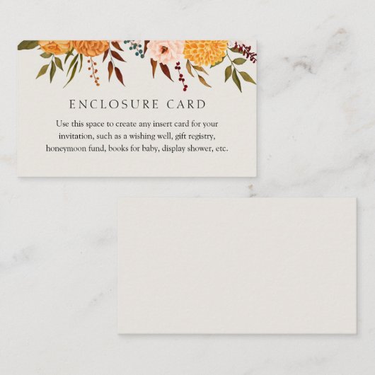 Herfst Florals Mums aangepaste tekstsluitingskaart Informatiekaartje (Voorkant / Achterkant)