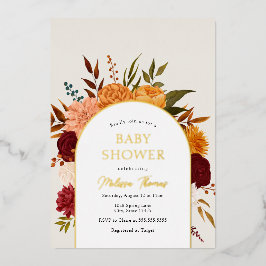 Herfst Florals Mums Arch Baby shower Folie Uitnodi Folie Uitnodiging