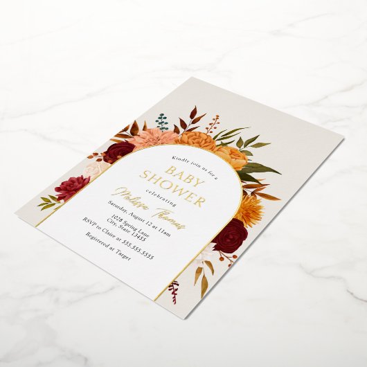 Herfst Florals Mums Arch Baby shower Folie Uitnodi Folie Uitnodiging (Gedraaid)