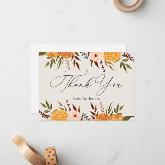 Herfst Florals Mums Dankuwel Noteer Kaart Notitiekaartje (Voorkant / Achterkant in situ)