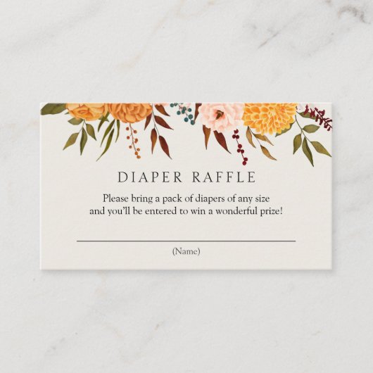 Herfst Florals Mums Diaper Raffle Enclosure Card Informatiekaartje (Voorkant)