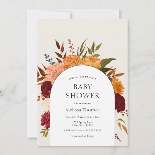 Herfst Florals Mums en Marigold Arch Baby shower Kaart (Voorkant)