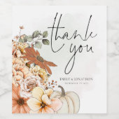 Herfst Florals Names Datum Weddenschap Bedankt Wijn Etiket (Enkel label)