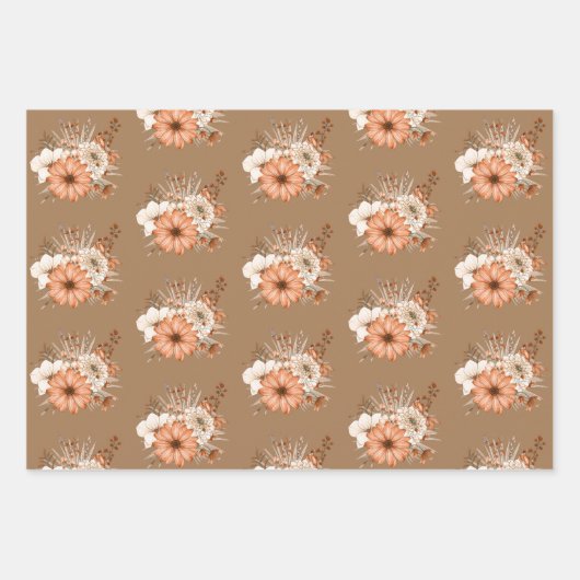 Herfst Florals Pattern White Cream Gold Thanksgivi Inpakpapier Vel (Voorkant 2)