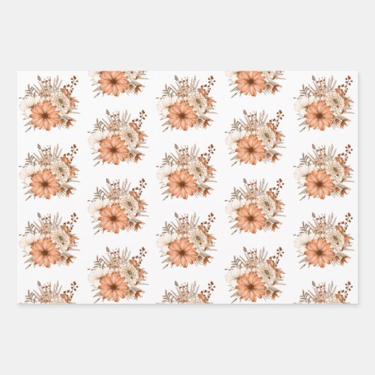 Herfst Florals Pattern White Cream Gold Thanksgivi Inpakpapier Vel (Voorkant)