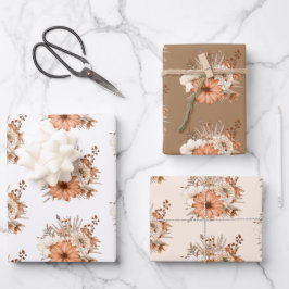 Herfst Florals Pattern White Cream Gold Thanksgivi Inpakpapier Vel