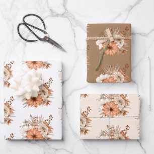 Herfst Florals Pattern White Cream Gold Thanksgivi Inpakpapier Vel