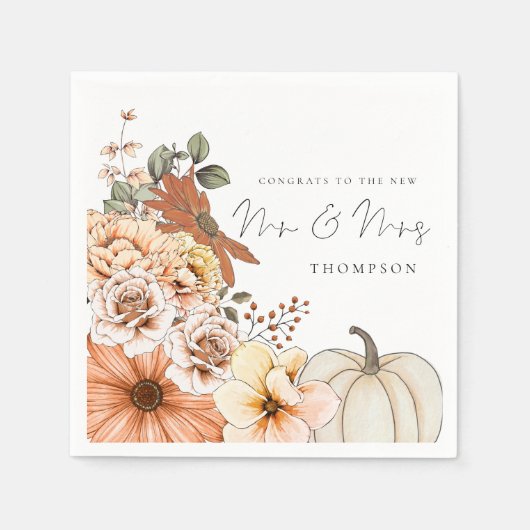 Herfst Florals Pumpkin feliciteert de heer Mrs Wed Servet (Voorkant)