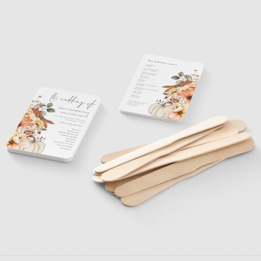 Herfst Florals Pumpkin Waterverf Wedding Programme Handwaaier (Niet-gemonteerd)