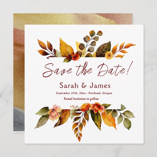 Herfst Florals sparen de Aankondiging van de Datum (Voorkant / Achterkant)
