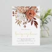 Herfst Florals Terracotta Thanksgiving Real Folie Uitnodiging (Staand Voorkant)