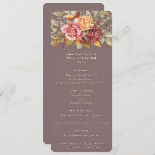 Herfst Florals Thanksgiving Flat 4 Cursus Menu (Voorkant / Achterkant)