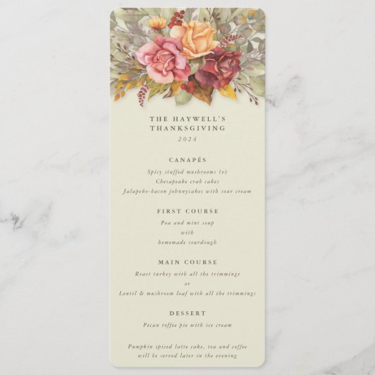 Herfst Florals Thanksgiving Flat 4 Cursus Menu (Voorkant)