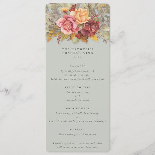 Herfst Florals Thanksgiving Flat 4 Cursus Menu (Voorkant)