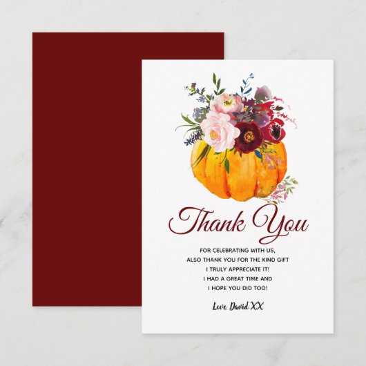 herfst, floreel, pompoen bedankkaart (Voorkant / Achterkant)