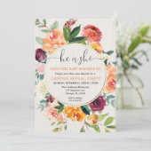 Herfst floro rustic weesgender onthullen uitnodigi kaart (Staand voorkant)