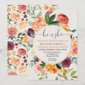 Herfst floro rustic weesgender onthullen uitnodigi kaart (Voorkant / Achterkant)