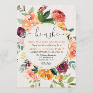 Herfst floro rustic weesgender onthullen uitnodigi kaart