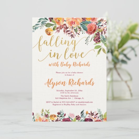 Herfst floro rustisch baby shower kaart (Staand voorkant)