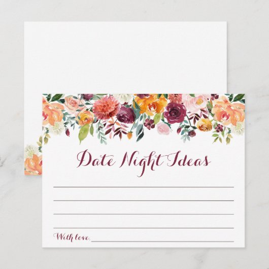 Herfst Flower Date Night Ideeën Kaarten, Sinaasapp Briefkaart (Voorkant / Achterkant)