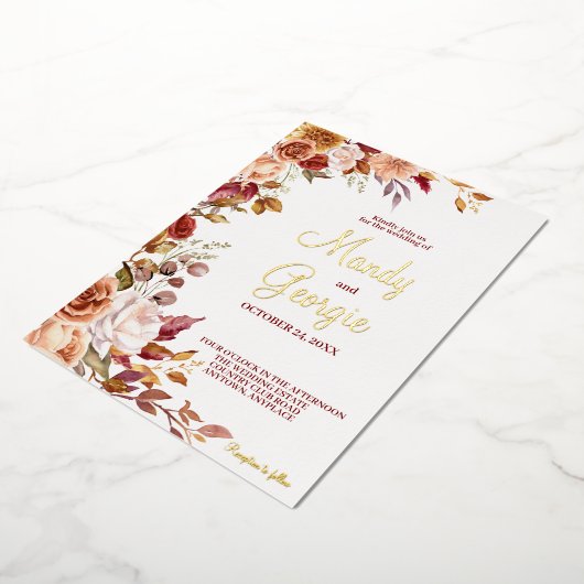 Herfst Flower Folie bruiloft uitnodiging (Gedraaid)