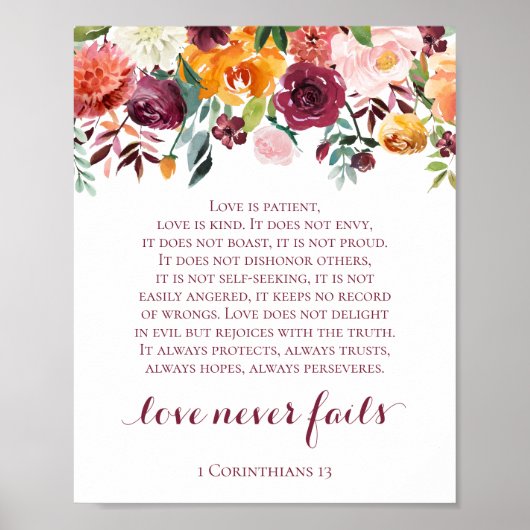Herfst Flower Love is nooit mislukt 1 Corinthians Poster (Voorkant)