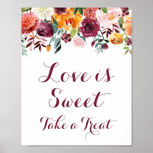 Herfst Flower Love is Sweet Sign Poster, Oranje Ro Poster (Voorkant)
