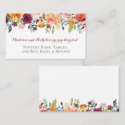 Herfst Flower Registry Insert-kaarten, Oranje lepe Visitekaartje (Voorkant / Achterkant)