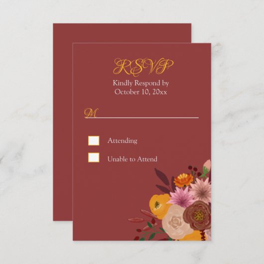 Herfst Flower RSVP on food option Response Kaart (Voorkant / Achterkant)