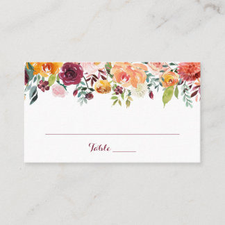 Herfst Flower Wedding Flat Place Card, Oranje Roze Plaatskaartje