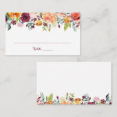 Herfst Flower Wedding Flat Place Card, Oranje Roze Plaatskaartje (Voorkant / Achterkant)