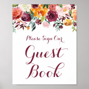 Herfst Flower Wedding Guest Book Sign Poster