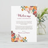Herfst Flower Wedding Hotel Welcome Cards, Oranje Programmakaart (Staand voorkant)