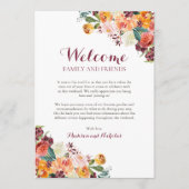 Herfst Flower Wedding Hotel Welcome Cards, Oranje Programmakaart (Voorkant)