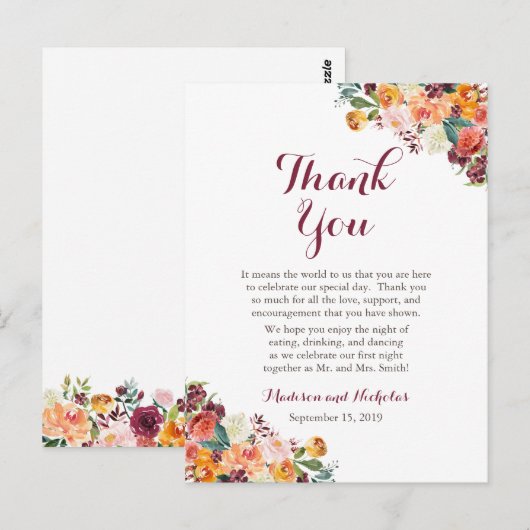 Herfst Flower Wedding Place instellen Dank u kaart (Voorkant / Achterkant)
