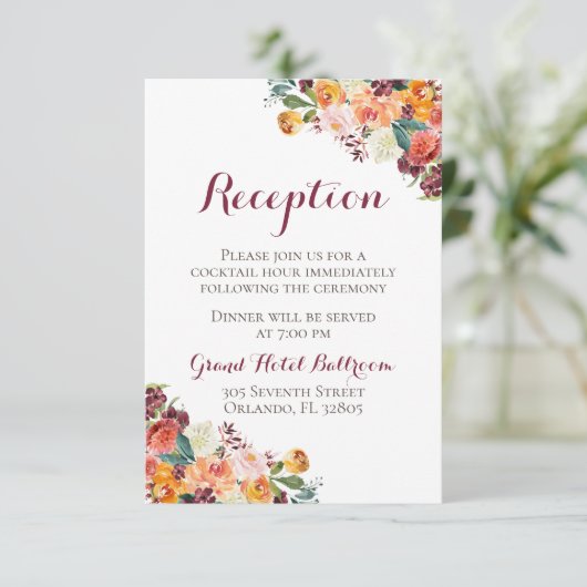 Herfst Flower Wedding Reception Cards, Oranje maro Informatiekaartje