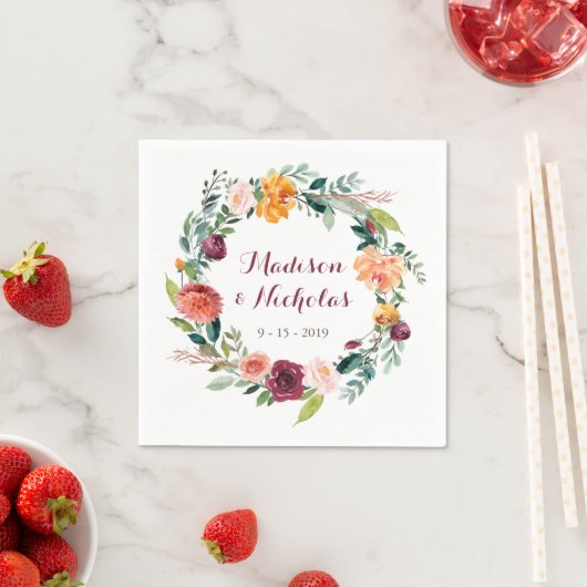 Herfst Flower Wedding servetten, Sinaasappel Maroo Servet (Insitu)