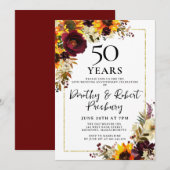Herfst Flowers 50th Wedding Jubileum Party Kaart (Voorkant / Achterkant)