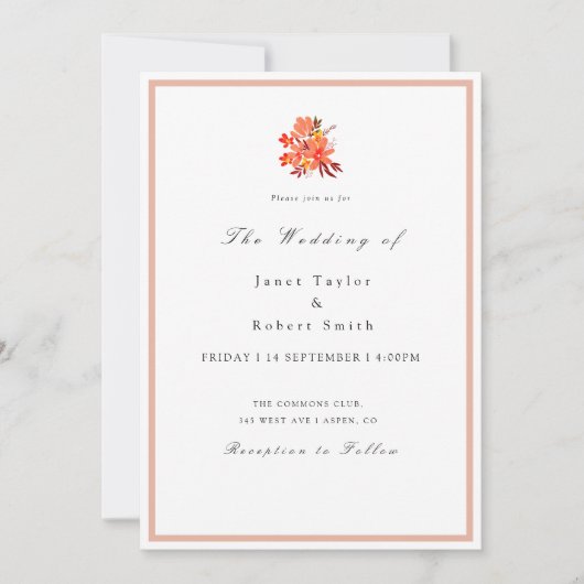 Herfst Flowers and Leafs Wedding Invitation Kaart (Voorkant)