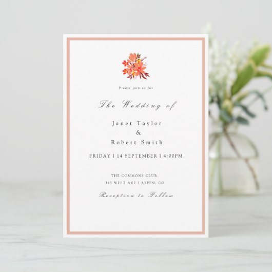 Herfst Flowers and Leafs Wedding Invitation Kaart (Staand voorkant)