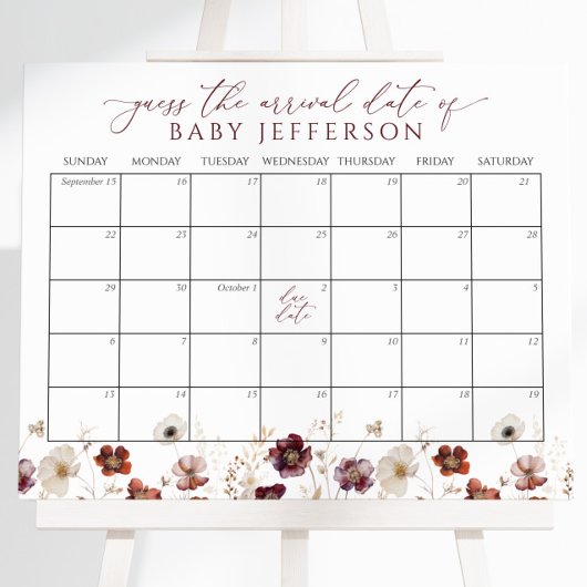 Herfst Flowers Baby shower Guess Vervaldatum Kalen Poster