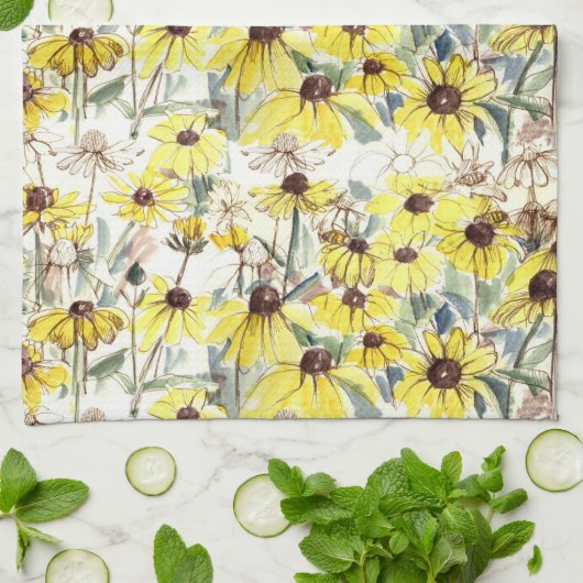 Herfst Flowers Black Eyed Susans Wildflower Garden Theedoek (Gevouwen)