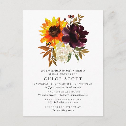 Herfst Flowers Bridal Shower Invitation Briefkaart (Voorkant)