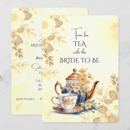 Herfst Flowers Bruids Tea Party Theepot Uitnodigin Aankondiging (Voorkant / Achterkant)