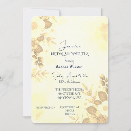 Herfst Flowers Bruids Tea Party Theepot Uitnodigin Aankondiging (Achterkant)