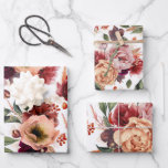 Herfst Flowers Burgundy Red Oranje Botanische Flor Inpakpapier Vel<br><div class="desc">Botanische bordeaux rood en gebrande sinaasappel bloemen stijlvolle herfst party wrapping papieren</div>