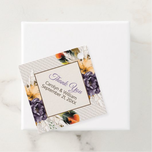 Herfst Flowers en Pampas Grass Wedding Bedankjes Labels (In situ)